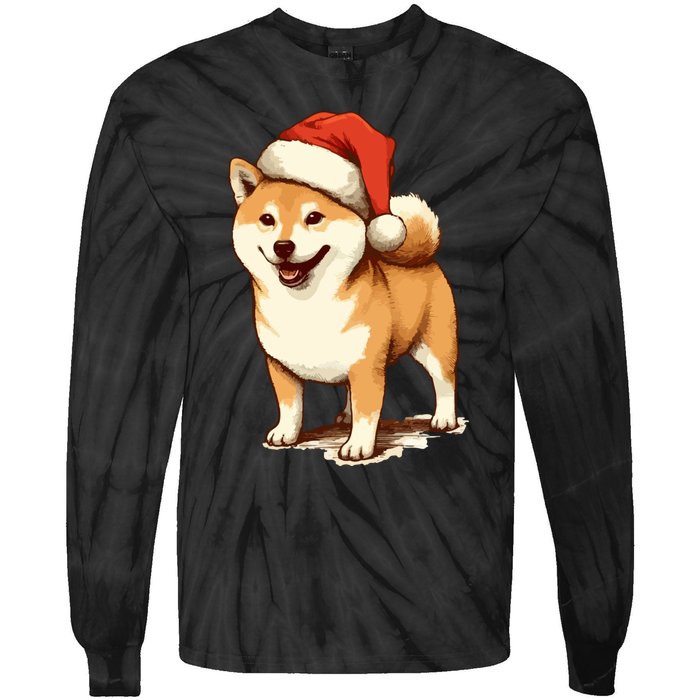 Shiba Inu Dog With Santa Hat Christmas Tie-Dye Long Sleeve Shirt