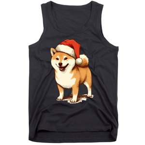 Shiba Inu Dog With Santa Hat Christmas Tank Top