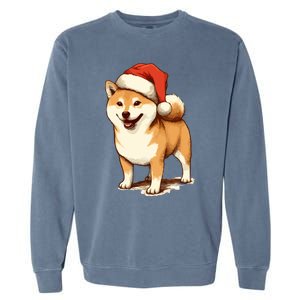 Shiba Inu Dog With Santa Hat Christmas Garment-Dyed Sweatshirt