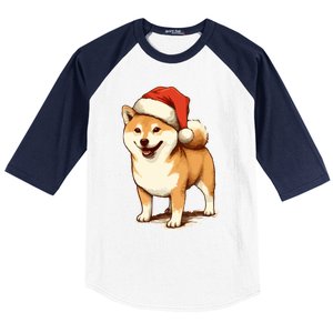 Shiba Inu Dog With Santa Hat Christmas Baseball Sleeve Shirt