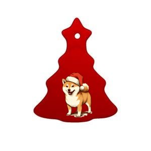 Shiba Inu Dog With Santa Hat Christmas Ceramic Tree Ornament