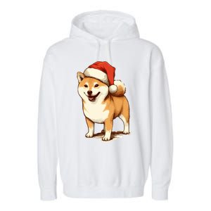 Shiba Inu Dog With Santa Hat Christmas Garment-Dyed Fleece Hoodie