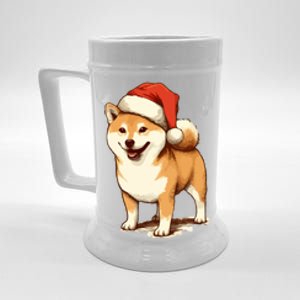 Shiba Inu Dog With Santa Hat Christmas Beer Stein