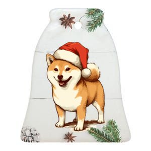 Shiba Inu Dog With Santa Hat Christmas Ceramic Bell Ornament