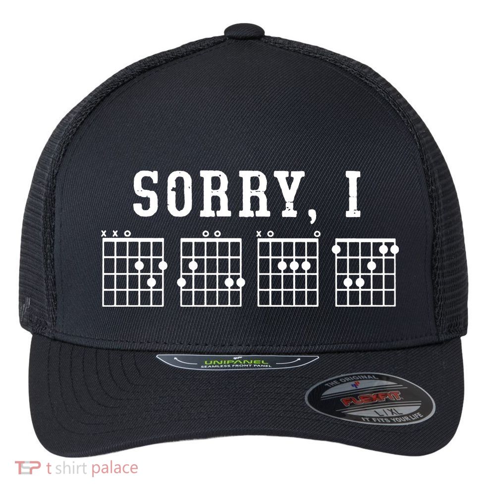 Sorry I DGAF Funny Hidden Message Guitar Chords Flexfit Unipanel Trucker Cap