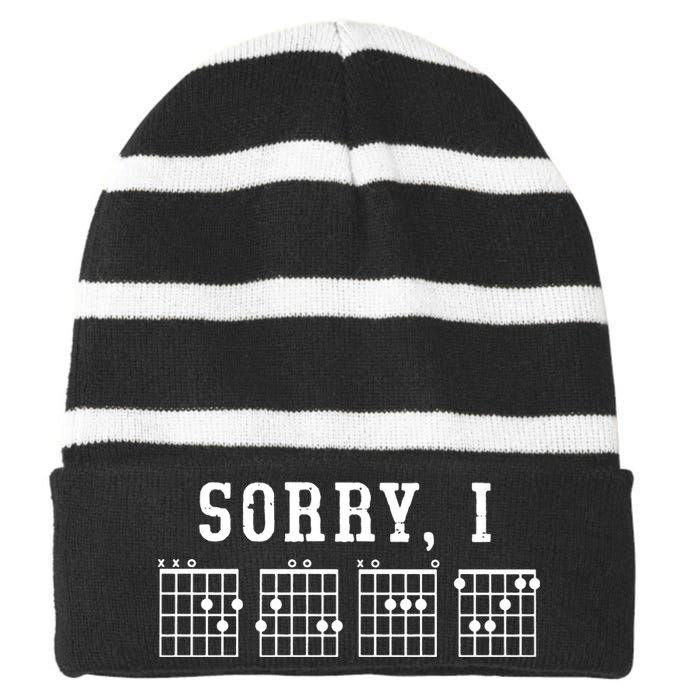 Sorry I DGAF Funny Hidden Message Guitar Chords Striped Beanie with Solid Band