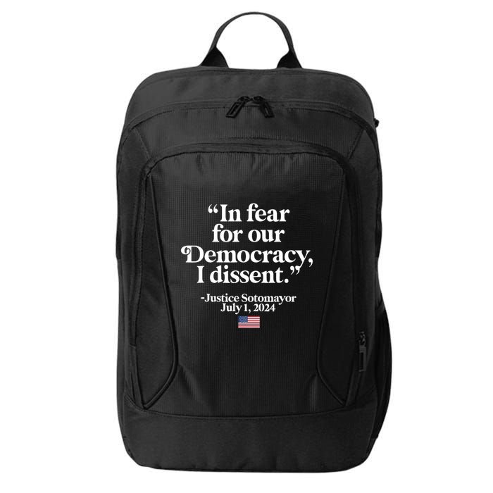 Scotus I Dissent Fear For Our Democracy Justice Sotomayor City Backpack