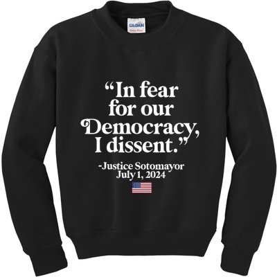 Scotus I Dissent Fear For Our Democracy Justice Sotomayor Kids Sweatshirt