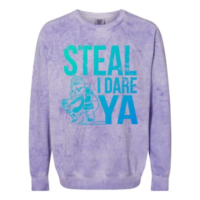 Steal I Dare Ya Funny Softball Catcher Team Sport Gift Colorblast Crewneck Sweatshirt