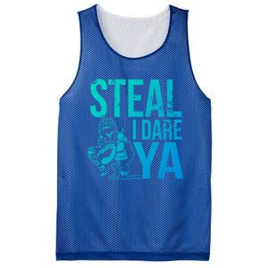 Steal I Dare Ya Funny Softball Catcher Team Sport Gift Mesh Reversible Basketball Jersey Tank