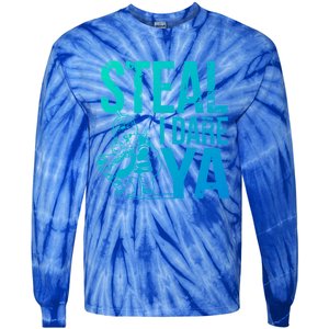 Steal I Dare Ya Funny Softball Catcher Team Sport Gift Tie-Dye Long Sleeve Shirt