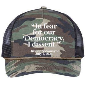 Scotus I Dissent Fear For Our Democracy Justice Sotomayor Retro Rope Trucker Hat Cap