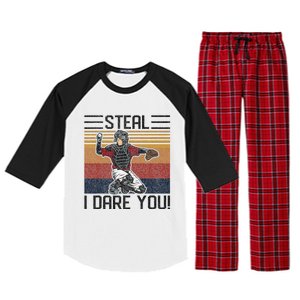 Steal I Dare You Funny Catcher Baseball Raglan Sleeve Pajama Set