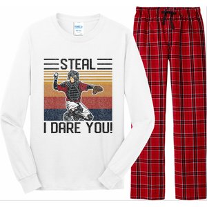 Steal I Dare You Funny Catcher Baseball Long Sleeve Pajama Set