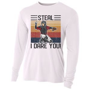 Steal I Dare You Funny Catcher Baseball Cooling Performance Long Sleeve Crew