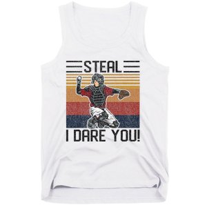 Steal I Dare You Funny Catcher Baseball Tank Top