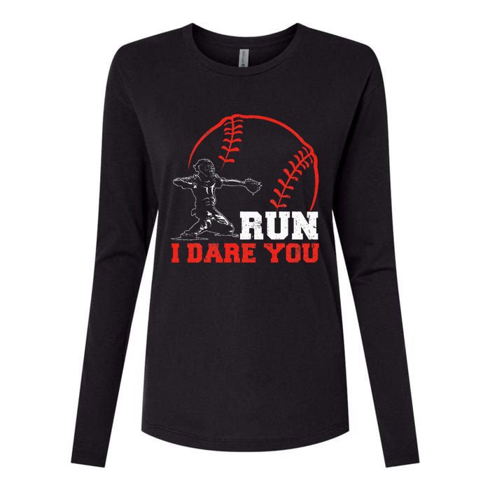 Steal I Dare You Baseball Catcher Baseball Player Womens Cotton Relaxed Long Sleeve T-Shirt