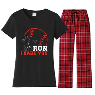 Steal I Dare You Baseball Catcher Baseball Player Women's Flannel Pajama Set