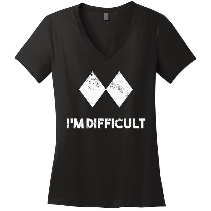 Ski IM Difficult Skiing Skier Snowboard Snowboarder Women's V-Neck T-Shirt