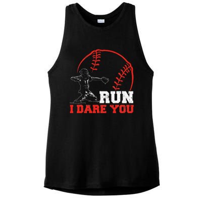 Steal I Dare You Baseball Catcher Baseball Player Ladies PosiCharge Tri-Blend Wicking Tank