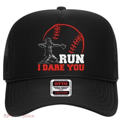Steal I Dare You Baseball Catcher Baseball Player High Crown Mesh Back Trucker Hat
