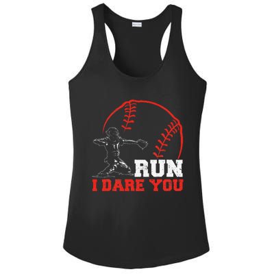 Steal I Dare You Baseball Catcher Baseball Player Ladies PosiCharge Competitor Racerback Tank