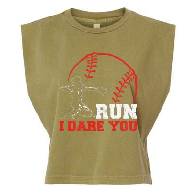 Steal I Dare You Baseball Catcher Baseball Player Garment-Dyed Women's Muscle Tee