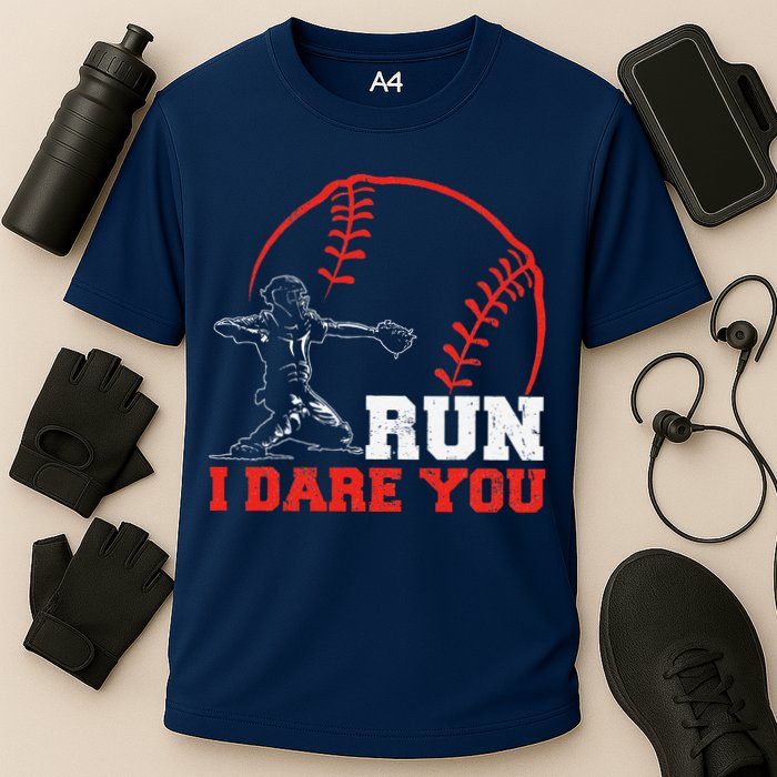 Steal I Dare You Baseball Catcher Baseball Player Cooling Performance Crew T-Shirt