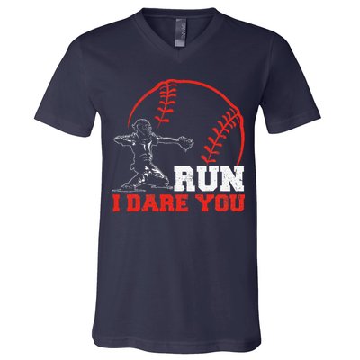 Steal I Dare You Baseball Catcher Baseball Player V-Neck T-Shirt
