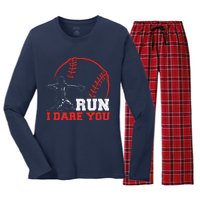 Steal I Dare You Baseball Catcher Baseball Player Women's Long Sleeve Flannel Pajama Set 