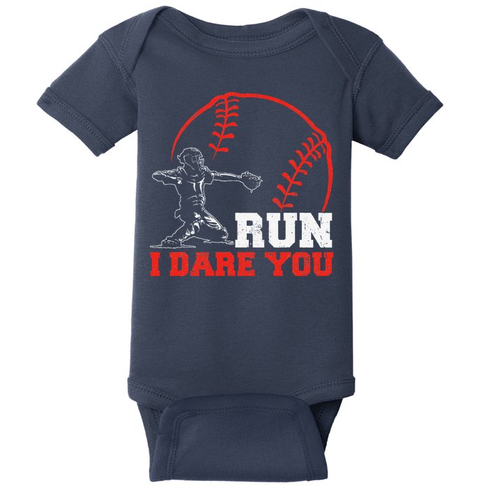 Steal I Dare You Baseball Catcher Baseball Player Baby Bodysuit