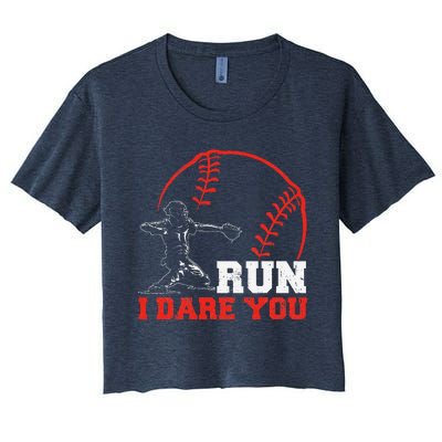 Steal I Dare You Baseball Catcher Baseball Player Women's Crop Top Tee