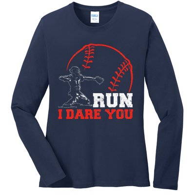 Steal I Dare You Baseball Catcher Baseball Player Ladies Long Sleeve Shirt