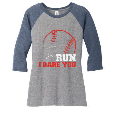 Steal I Dare You Baseball Catcher Baseball Player Women's Tri-Blend 3/4-Sleeve Raglan Shirt