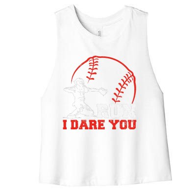 Steal I Dare You Baseball Catcher Baseball Player Women's Racerback Cropped Tank