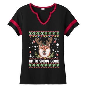 Shiba Inu Dog Reindeer Ugly Christmas Sweater Ladies Halftime Notch Neck Tee