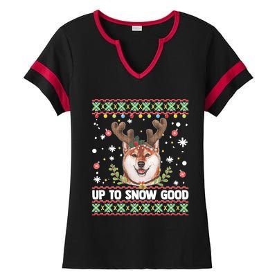 Shiba Inu Dog Reindeer Ugly Christmas Sweater Ladies Halftime Notch Neck Tee