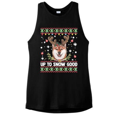 Shiba Inu Dog Reindeer Ugly Christmas Sweater Ladies PosiCharge Tri-Blend Wicking Tank