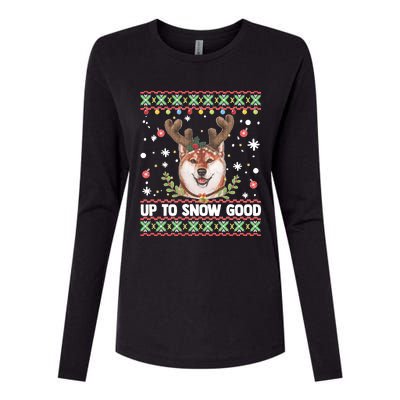 Shiba Inu Dog Reindeer Ugly Christmas Sweater Womens Cotton Relaxed Long Sleeve T-Shirt