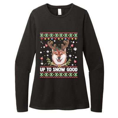 Shiba Inu Dog Reindeer Ugly Christmas Sweater Womens CVC Long Sleeve Shirt