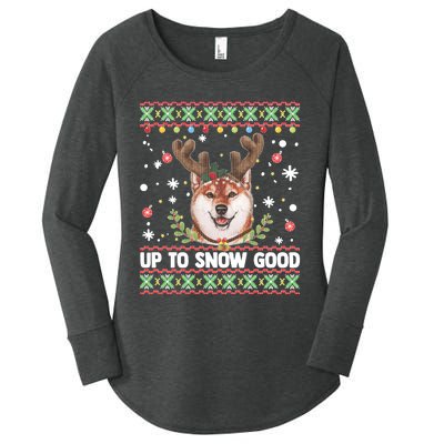 Shiba Inu Dog Reindeer Ugly Christmas Sweater Women's Perfect Tri Tunic Long Sleeve Shirt