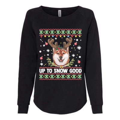 Shiba Inu Dog Reindeer Ugly Christmas Sweater Womens California Wash Sweatshirt