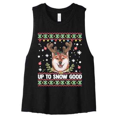 Shiba Inu Dog Reindeer Ugly Christmas Sweater Women's Racerback Cropped Tank