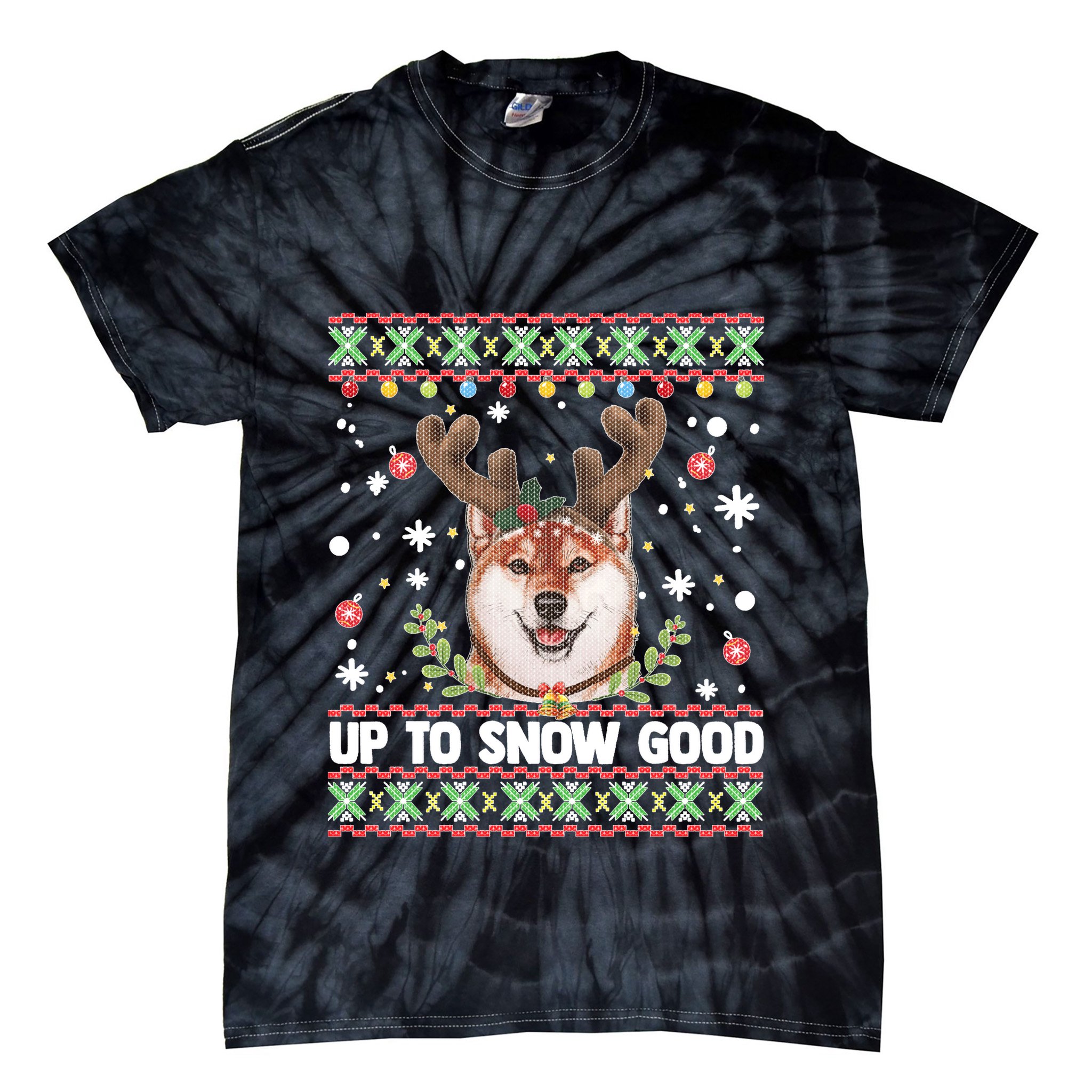 Shiba Inu Dog Reindeer Ugly Christmas Sweater Tie-Dye T-Shirt