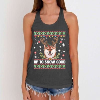 Shiba Inu Dog Reindeer Ugly Christmas Sweater Women's Knotted Racerback Tank