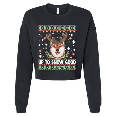 Shiba Inu Dog Reindeer Ugly Christmas Sweater Cropped Pullover Crew