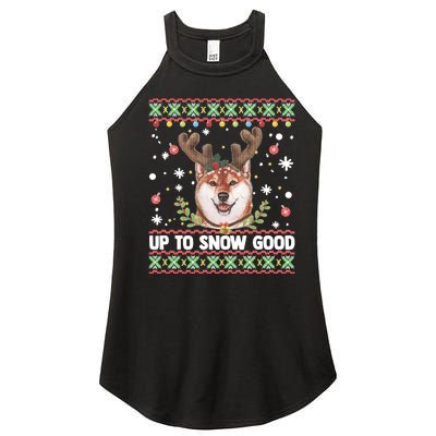 Shiba Inu Dog Reindeer Ugly Christmas Sweater Women's Perfect Tri Rocker Tank