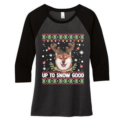 Shiba Inu Dog Reindeer Ugly Christmas Sweater Women's Tri-Blend 3/4-Sleeve Raglan Shirt