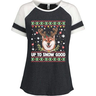 Shiba Inu Dog Reindeer Ugly Christmas Sweater Enza Ladies Jersey Colorblock Tee