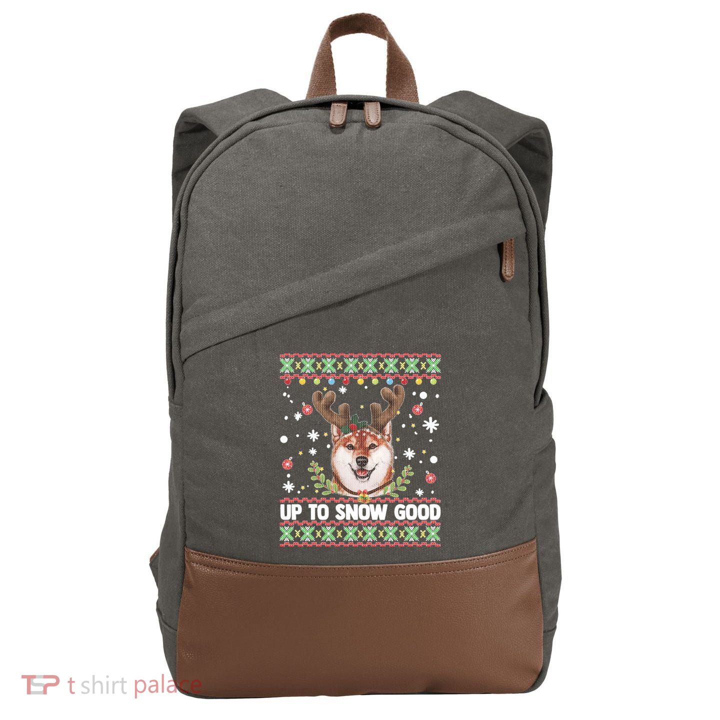 Shiba Inu Dog Reindeer Ugly Christmas Sweater Cotton Canvas Backpack